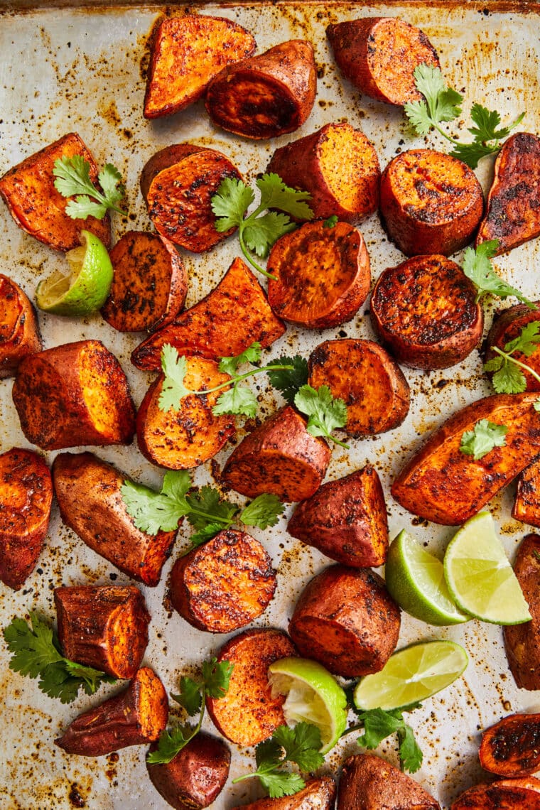 Roasted Sweet Potatoes - Amazingly crisp-tender sweet potatoes roasted to perfection. Such a quick, easy, vegetarian side dish for any meal!