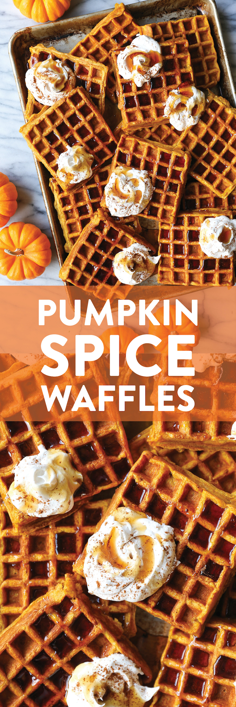 Pumpkin Spice Waffles - The best breakfast! Crispy golden on the outside, fluffy on the inside. You'll seriously want to make this all year long! SO GOOD.